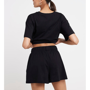 Vente en gros : T-shirt court à épaules tombantes 100 % coton de qualité supérieure pour femme et short à taille élastique – Personnalisez votre logo – Style urbain - Product Image 4