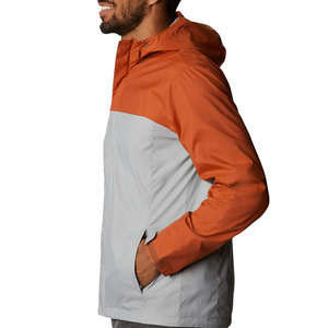 <b>Men's</b> Orange Gray Hooded <b>Waterproof</b> <b>Jacket</b> Casual Outdoor Windbreaker Zipper Closure Polyester Shell Autumn Wear Rain <b>Jacket</b> - Product Image 3