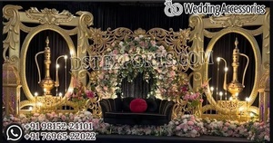 Lavish Design Wedding Stage Golden <b>Backdrop</b> <b>Frames</b> For Theme Wedding Victorian Style Black Gold Theme <b>Frames</b> for Reception Stage - Product Image 6