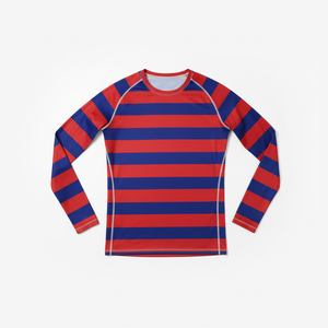 Men Red Blue Striped Long Sleeve Rash Guard Quick Dry Polyester Compression Top Full Sleeve Adult <b>Swimwear</b> Shirt - Product Image 5