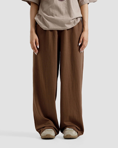 Wide Leg Pants Men Brown Cotton Elastic Waist Casual Joggers Breathable Midweight Flared <b>Trousers</b> Autumn Style <b>Waterproof</b> Fleece - Product Image 1