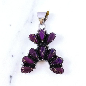 Pendentifs raffinés en argent sterling 925 avec pierre précieuse turquoise cuivrée violette, faits à la main, pierre de naissance, cadeau de mariage ou de fête pour femme, bijoux en gros - Product Image 1