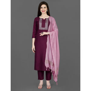 เสื้อคอตตอนผสมกับ Chanderi Silk dupatta ไวน์ของดีไซน์เนอร์ - Product Image 1