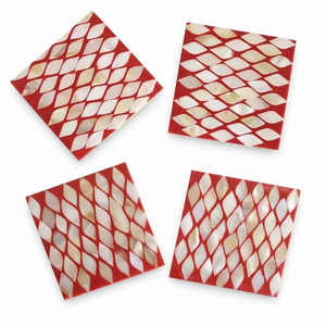 Juego de posavasos de nácar hechos a mano con soporte de madera, posavasos de lujo con incrustaciones de concha, mosaico de nácar natural para tazas, en venta. - Product Image 5