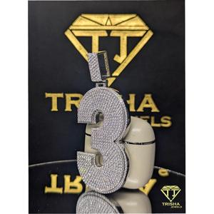 Collier personnalisé avec pendentif numéro 3 en argent sterling 925 serti de diamants Moissanite VVS par Trisha Jewels - Product Image 3