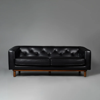 Canapé Chesterfield trois places en cuir véritable, artisanat vintage de luxe, écologique, rectangulaire, pour la maison ou le bureau, mobilier moderne (noir)