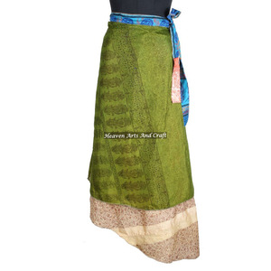 New Indian Vintage Silk Saree Wrap <b>Skirt</b> Women Wear Vintage Silk Sari <b>Long</b> Length Wrap Around <b>Skirt</b> 2 Layer Reversible Length - Product Image 3