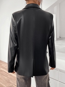 Elegante Blazer Vintage in <span class=keywords><strong>pelle</strong></span> sintetica da <span class=keywords><strong>donna</strong></span> Blazer doppiopetto in nero con abiti di lunga lunghezza spessi - Product Image 6