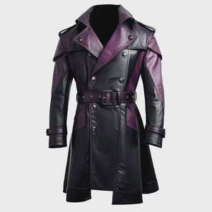 Men's <b>Gothic</b> Plum & Black Top Quality Faux Leather Trench Coat - Double Breasted Coat 2026 - Product Image 3
