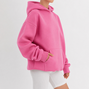 Sudadera con Capucha Oversize para Mujer 2026, Color Liso, Hombros Caídos, Manga Larga, Forro Polar de Algodón, Ropa Casual de Otoño - Product Image 4