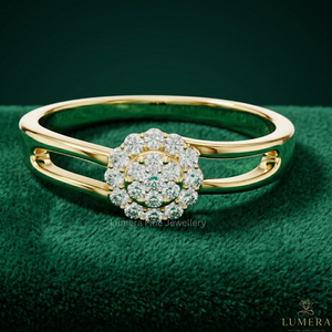 แหวนเพชรทรงกลมสีเหลืองทองประดับดอกไม้สำหรับผู้หญิงจาก Lumera ได้รับการรับรองจาก GIA สไตล์แหวนหมั้น - Product Image 2