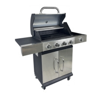Barbecue à gaz sur chariot avec brûleur latéral, étagères et roues pour la cuisson en extérieur dans le jardin