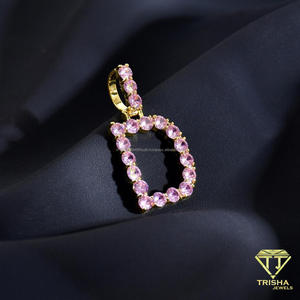 Collar con Colgante de Letra R con Diamante Moissanite de Lujo, con Piedra Rosa, Cadena de Eslabones Redondos Elegante, Personalizado - Product Image 5