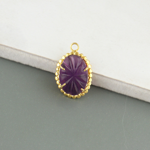 Pendentifs ovales sculptés en améthyste en gros, connecteurs en pierres précieuses naturelles, laiton plaqué or 18 carats, attache simple, mois de naissance de février - Product Image 2