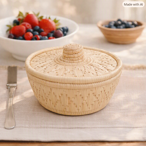 Panier rond en bambou avec couvercle, conteneur de rangement artisanal pour la cuisine, durable, écologique, pour herbes et épices - Product Image 3