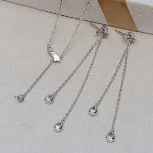 DIY Jewelry Accessories for Women S925 <b>Silver</b> Double <b>Chain</b> <b>Necklace</b> with <b>Long</b> Tassel Semi-Finished Crystal Earrings - Product Image 2