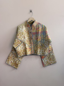 Indian Handmade Vintage Kantha Winter <b>Jacket</b>-Breathable Quilted Patchwork Boho <b>Hippie</b> Coat with Horn Buttons - Product Image 6