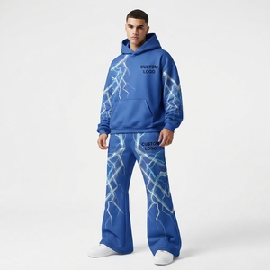 New Custom Tracksuit 2 Piece Flare Pants Set <b>Men</b> Two Piece Sets <b>Crop</b> <b>Top</b> <b>Mens</b> Flared Sweatpants and Hoodie Fleece Tracksuit - Product Image 1