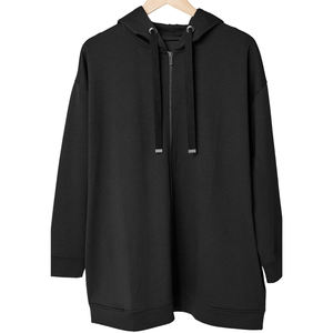 Sweat-shirt à capuche zippé surdimensionné noir pour femme grande taille, veste décontractée à manches longues, vente en gros, vêtements de mode OEM - Product Image 1