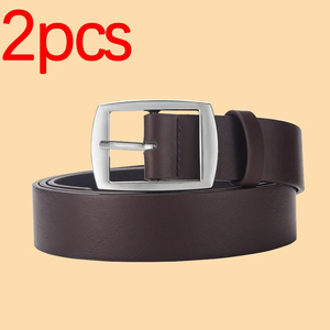 Ensemble de ceintures en cuir véritable marron et noir, boucle ardillon rectangulaire argentée, ceinture formelle pour homme, 2 pièces - Product Image 5