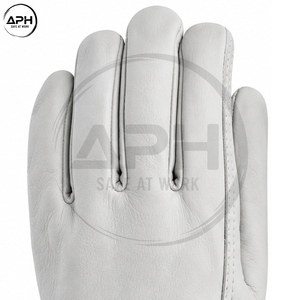 Gants de travail en cuir blanc pour homme avec boucle métallique, sangle de poignet, paume souple, ajustement parfait, gants utilitaires - Product Image 5