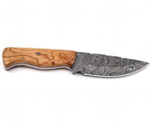 Couteau utilitaire artisanal en acier Damas à pointe tombante, manche en bois d'olivier, mosaïque, outil de plein air - Product Image 6