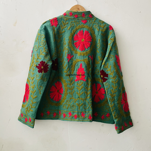 Chaqueta de algodón Suzani hecha a mano en India, chaqueta corta bordada a mano, abrigo unisex, chaqueta corta Suzani hecha a mano - Product Image 6