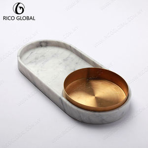 ถาดตกแต่งหินอ่อนริโก้ โกลบอล รูปทรงวงรี ชุบทอง ดีไซน์มินิมอล ชิ้นเดียว - Product Image 2
