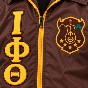 Iota Phi Theta Brown Gold Windbreaker <b>Jacket</b> <b>Mens</b> Full Zip Lightweight Long Sleeve Crest <b>Letter</b> Design Casual Outerwear - Product Image 6
