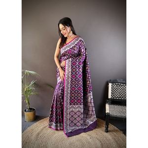 100% <b>Silk</b> Saree Floral Printed Naylon <b>Silk</b> Party Wear Weaving Saree Indian Manufacturer Price - Product Image 3