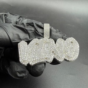 Pendentif Lettre ViNO en Argent 925 avec Moissanite et Strass en Cristal Micro-Pavé, Breloque Hiphop Unisexe, Cadeau - Product Image 6