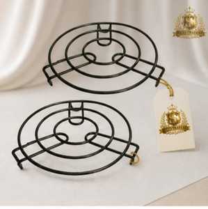 Lot de 2 dessous-de-plat ronds en fil métallique noir, résistants à la chaleur, pour cuisine - Product Image 1