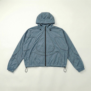 Conjunto Deportivo Unisex Gris, Manga Larga, con Capucha, Ligero, Impermeable, Color Sólido, Cierre con Cordón, para Adultos, Primavera - Product Image 2