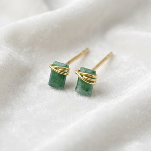 Ratnarachit Women's Minimalist Wire Wrapped Sapphire <b>Earrings</b> 6x4mm Green Gemstone <b>Studs</b> Gold Silver Rose Gold Plated Brass - Product Image 3