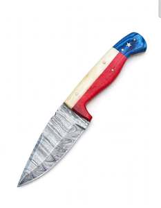 Outil utilitaire artisanal en acier de Damas à pointe de lance, manche à motif drapeau tricolore avec étoile incrustée - Product Image 4