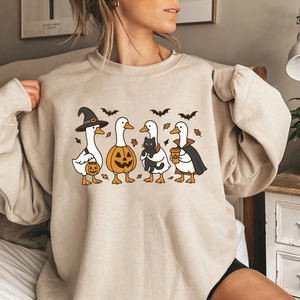 <b>Halloween</b> Goose Sweatshirt Funny Spooky Solid Front Logo Long Sleeve Crewneck Women's 100% Cotton Hoodie Fall Streetwear <b>Tops</b> - Product Image 5