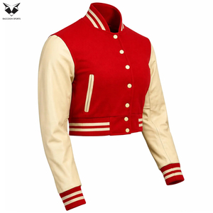 2026 Comfortable New Trendy Women's Varsity Jacket Red White Contrast Full Sleeve Stand Collar Short Length Autumn Wear - Product Image 3