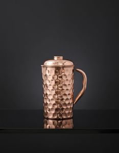 Half Hammered Copper Pitcher With Hammered Texture And Handle Large Capacity Modern Home Drinkware - Product Image 3