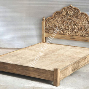 Luxury Handcrafted Solid Wood <b>Bed</b> Frame Ornate <b>Royal</b> Floral Carving Distressed Honey Oak Finish - Product Image 5