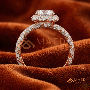 <b>Rose</b> Gold Round Cut Moissanite/Diamond Engagement Ring for Women, Halo Ring with Twisted <b>Infinity</b> Pave Diamond Band - Product Image 3