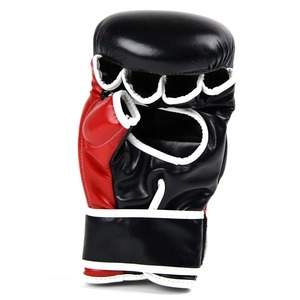 Gants d'entraînement de boxe classiques noirs et rouges en cuir PU avec fermeture auto-agrippante pour le sparring et le fitness - Product Image 2