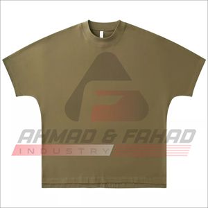 T-shirt décontracté pour homme Ahmad & Fahad, vert olive, imprimé géométrique, manches courtes, col rond, coupe classique, jersey en coton - Product Image 1