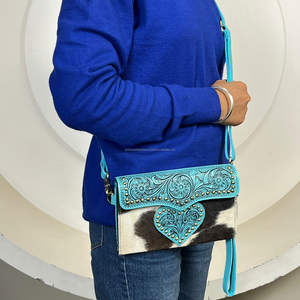 Bolso bandolera mini de cuero vacuno con diseño de corazón, turquesa occidental, hecho a mano, con correa de hombro ajustable, ¡muy vendido! - Product Image 4