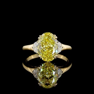 Brilliant 3 CT Oval Cut Lab Grown Yellow Diamond IGI Certified Three Stone Design 14k Solid Yellow Gold Minimalist Women's Ring - Product Image 1