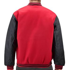 Chaquetas Varsity para Hombre 100% Lana con Mangas de Cuero, Cuello Alto y Letras Bordadas en Chenille, Diseño OEM - Product Image 2