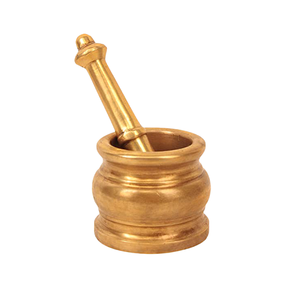 Mortero y pilón de latón color oro, diseño antiguo, forma redonda, para moler jengibre y ajo, a la venta. - Product Image 3