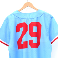 Seragam Jersey Baseball Pria Kancing Depan Warna Biru Muda Bahan Polyester Bernapas Logo Nomor Dewasa Pakaian Olahraga Tim Set Seragam Kustom Grosir