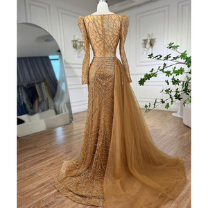 Vestido de Novia Clásico Corte A, Manga Larga, Espalda de Encaje, Chifón, Bordado, Perlas, Largo hasta el Suelo, Cuello en V - Product Image 4