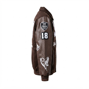 Chaqueta Universitaria Personalizada de Lana Marrón con Mangas de Cuero, Unisex, Estilo Vintage, Parches Bordados, Chaqueta de Béisbol para Invierno - Product Image 5