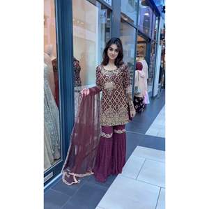 Ensemble haut, palazzo et dupatta pour femmes, vêtements de soirée, pour des occasions élégantes - Product Image 5
